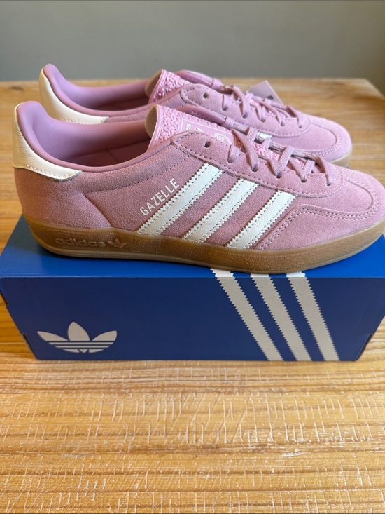adidas Shoes - adidas Gazelle Women's Pink Suede Sneakers with White Stripes JS1395